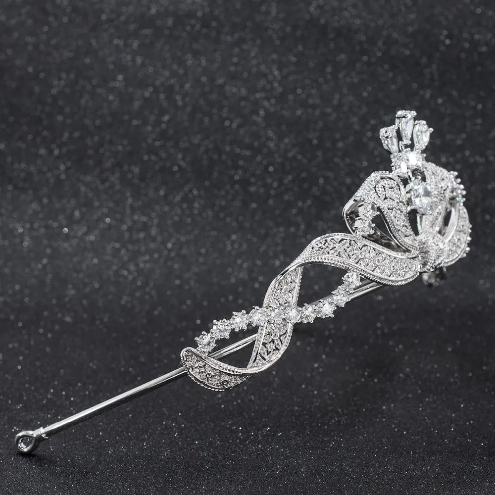 CZ Cubic Zirconia Wedding Bridal Bow Tiara Diadem Hair Jewelry CH10261