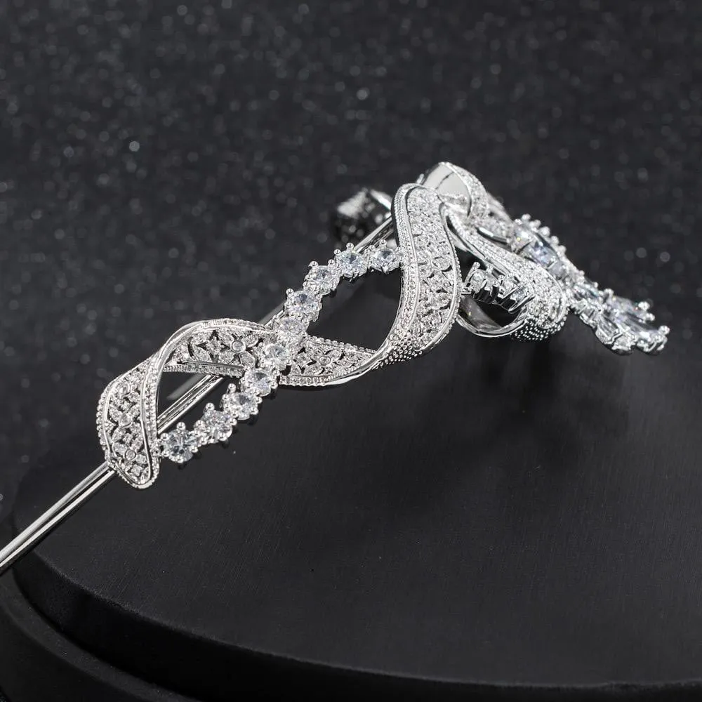 CZ Cubic Zirconia Wedding Bridal Bow Tiara Diadem Hair Jewelry CH10261