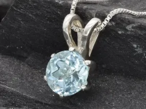 Dainty Blue Pendant - Natural Blue Topaz, Round Solitaire Necklace