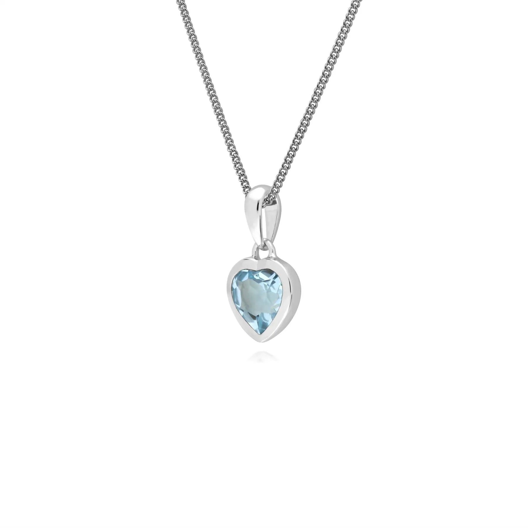 Damen Sterlingsilber Einzel Stein Blauer Topas Herzanhänger an 45cm Kette