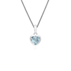 Damen Sterlingsilber Einzel Stein Blauer Topas Herzanhänger an 45cm Kette