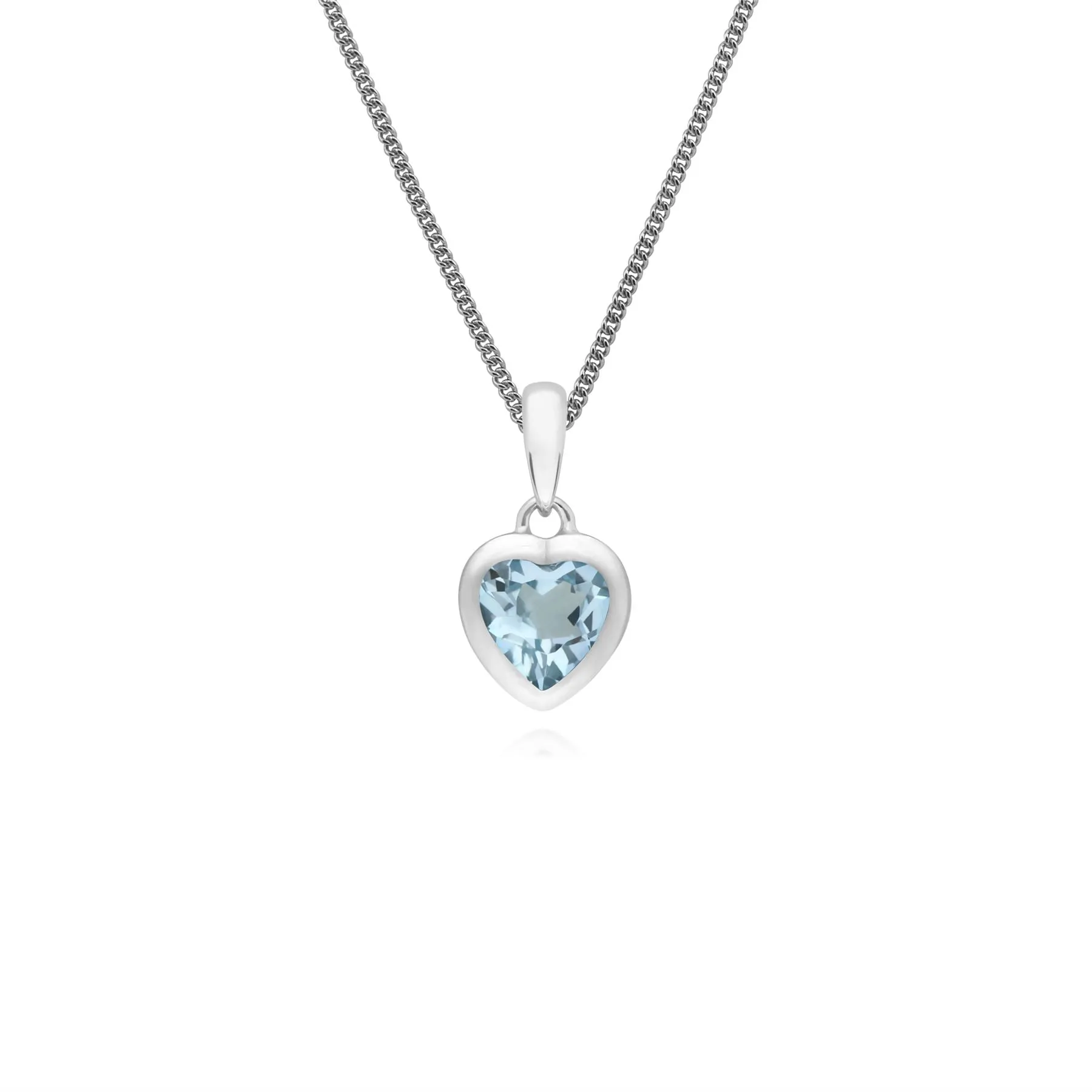 Damen Sterlingsilber Einzel Stein Blauer Topas Herzanhänger an 45cm Kette