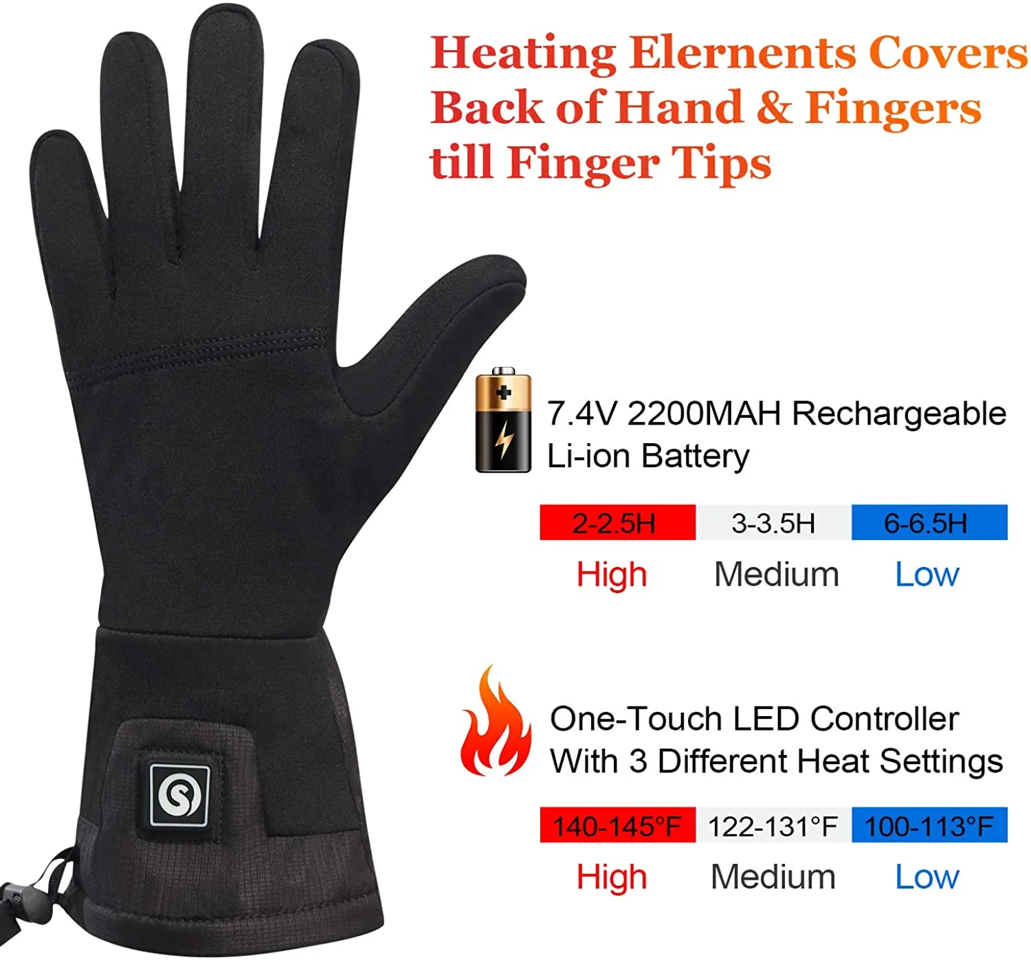 DAY WOLF Super Soft Thin Rechargeable Battery Glove Liners