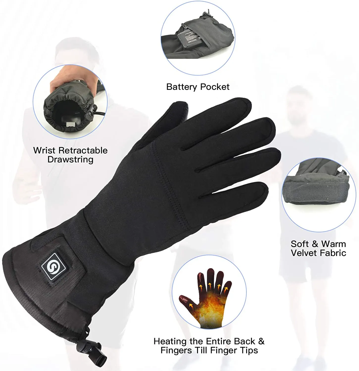 DAY WOLF Super Soft Thin Rechargeable Battery Glove Liners
