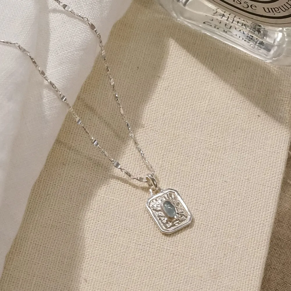 December Blue Topaz Birthstone Necklace Sterling Silver