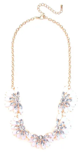 Designer Inspired Fan Crystal Statement Necklace- White
