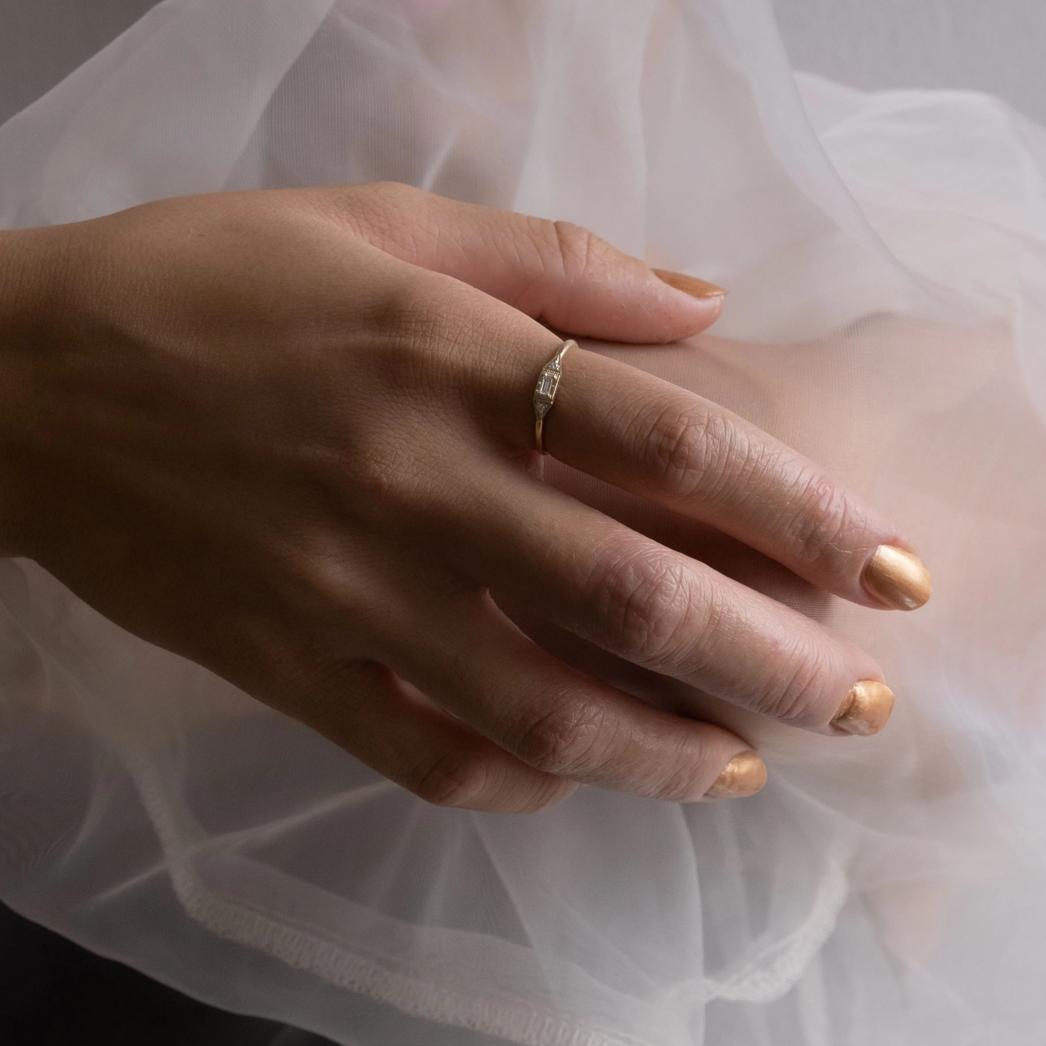 Diamond Baguette Mini Deco Point Ring (ready to ship option)*