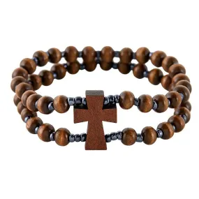 Double Wood Cross Bracelet