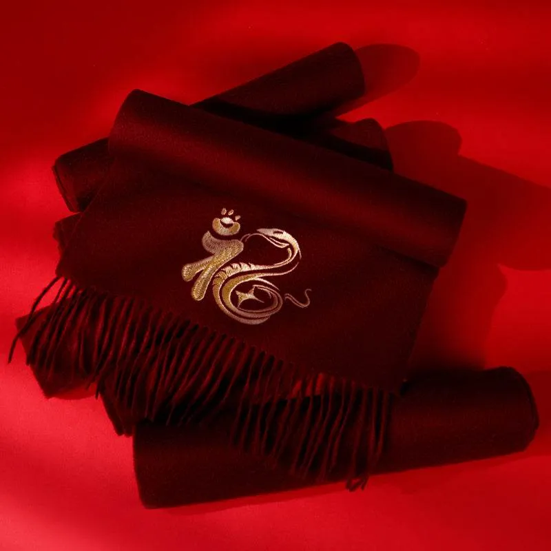 Embroidery Custom Zodiac 100% Cashmere Winter Red Scarf 180x30 cm