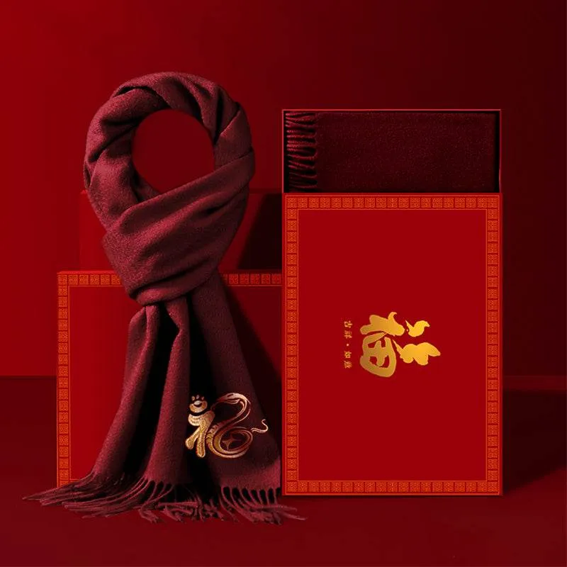 Embroidery Custom Zodiac 100% Cashmere Winter Red Scarf 180x30 cm