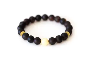 Exquisite Dark Amber Bead Bracelet with Polished Yellow Accents - Handcrafted Baltic Beauty