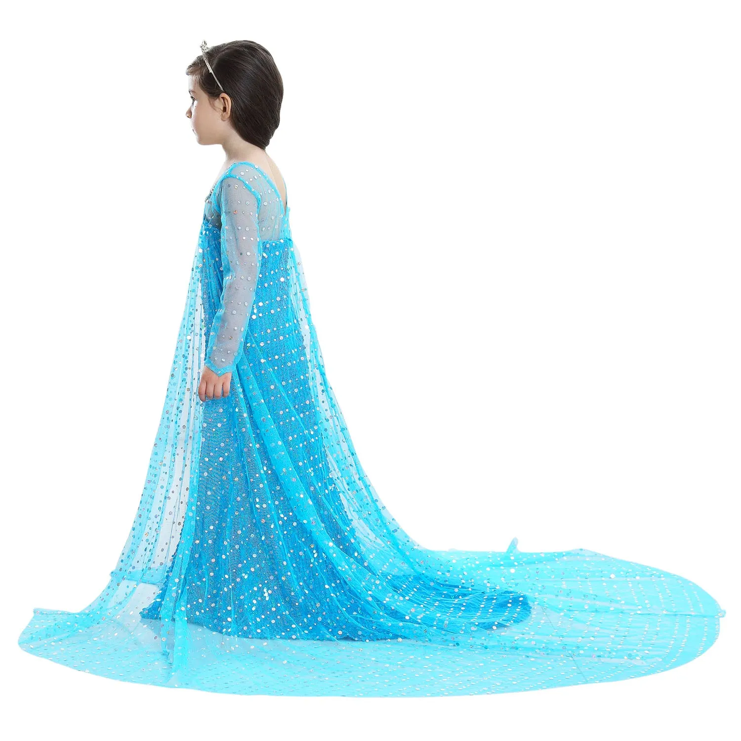 Fancydresswale Elsa Birthday Party Dress Up for Little Girls with Crown,Wand,Gloves Accessories 3-12 Years, Blue