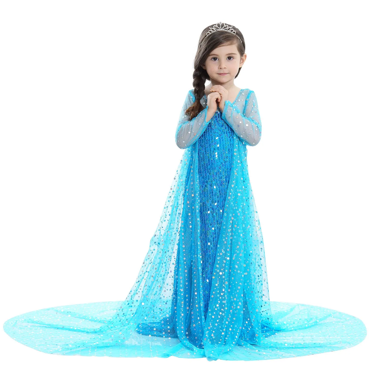 Fancydresswale Elsa Birthday Party Dress Up for Little Girls with Crown,Wand,Gloves Accessories 3-12 Years, Blue