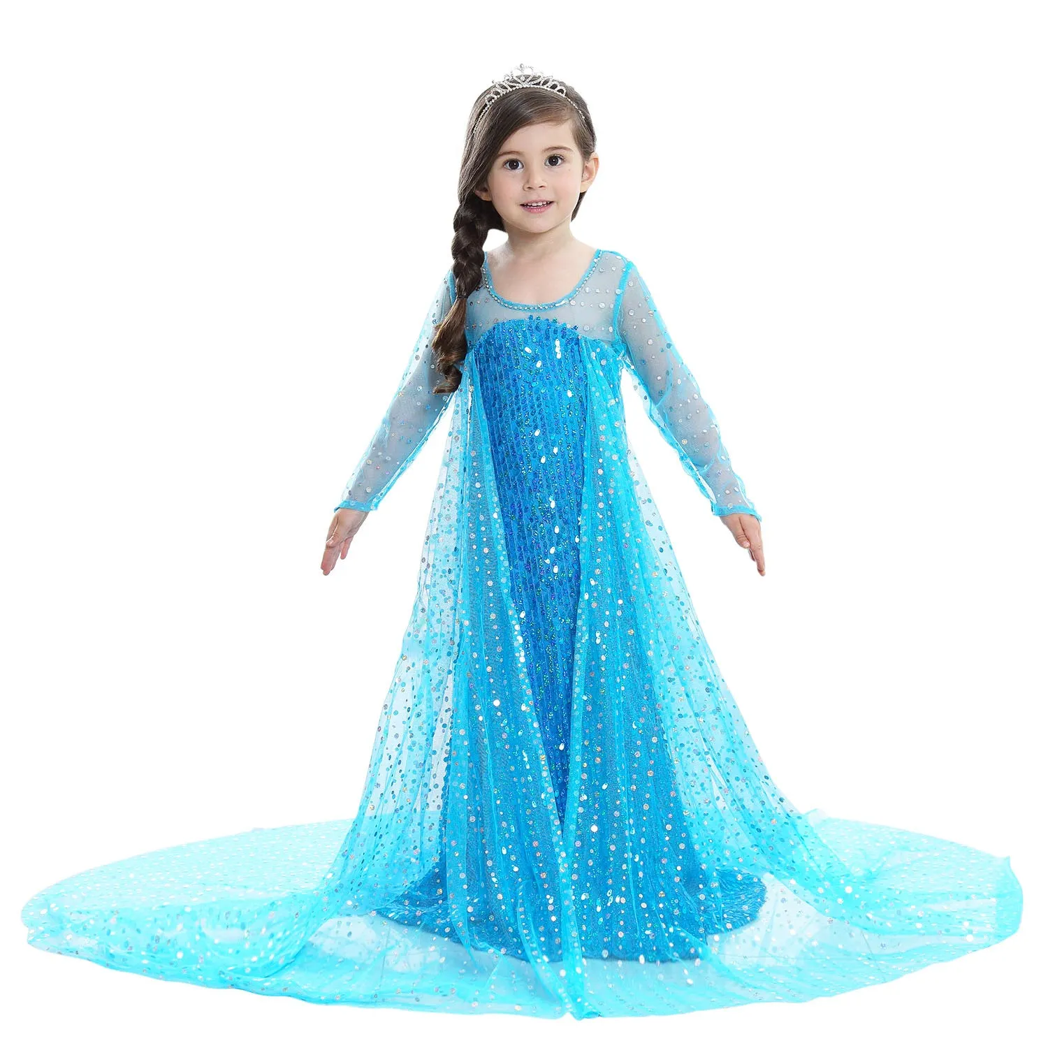 Fancydresswale Elsa Birthday Party Dress Up for Little Girls with Crown,Wand,Gloves Accessories 3-12 Years, Blue