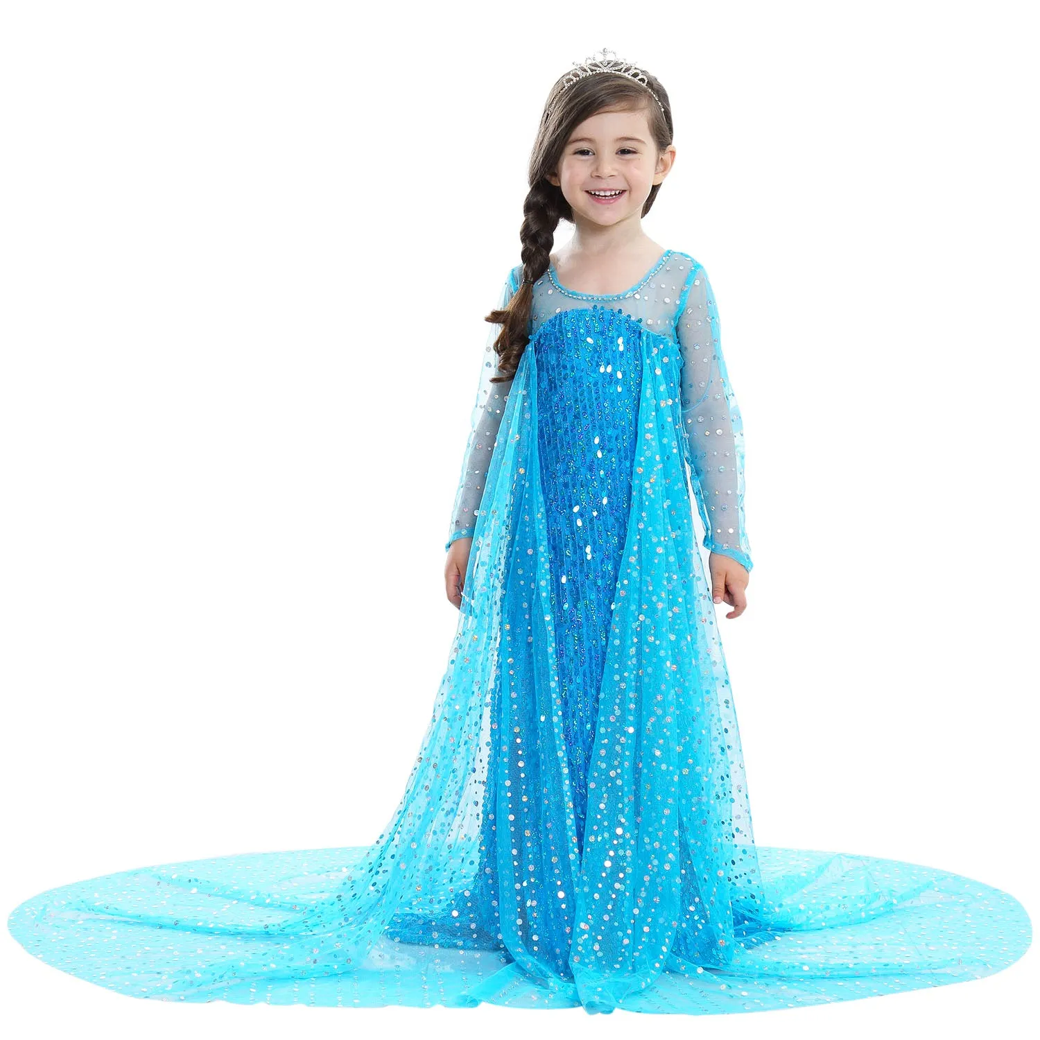 Fancydresswale Elsa Birthday Party Dress Up for Little Girls with Crown,Wand,Gloves Accessories 3-12 Years, Blue