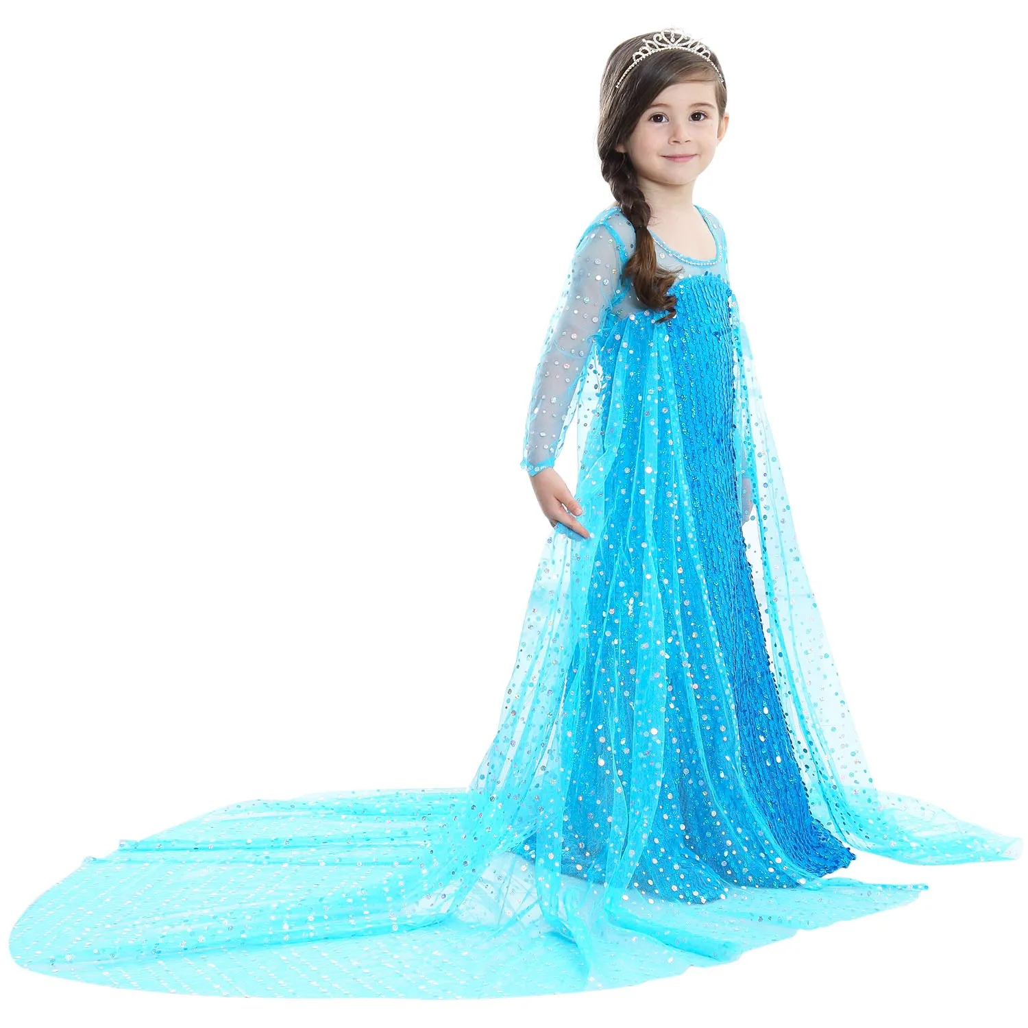 Fancydresswale Elsa Birthday Party Dress Up for Little Girls with Crown,Wand,Gloves Accessories 3-12 Years, Blue