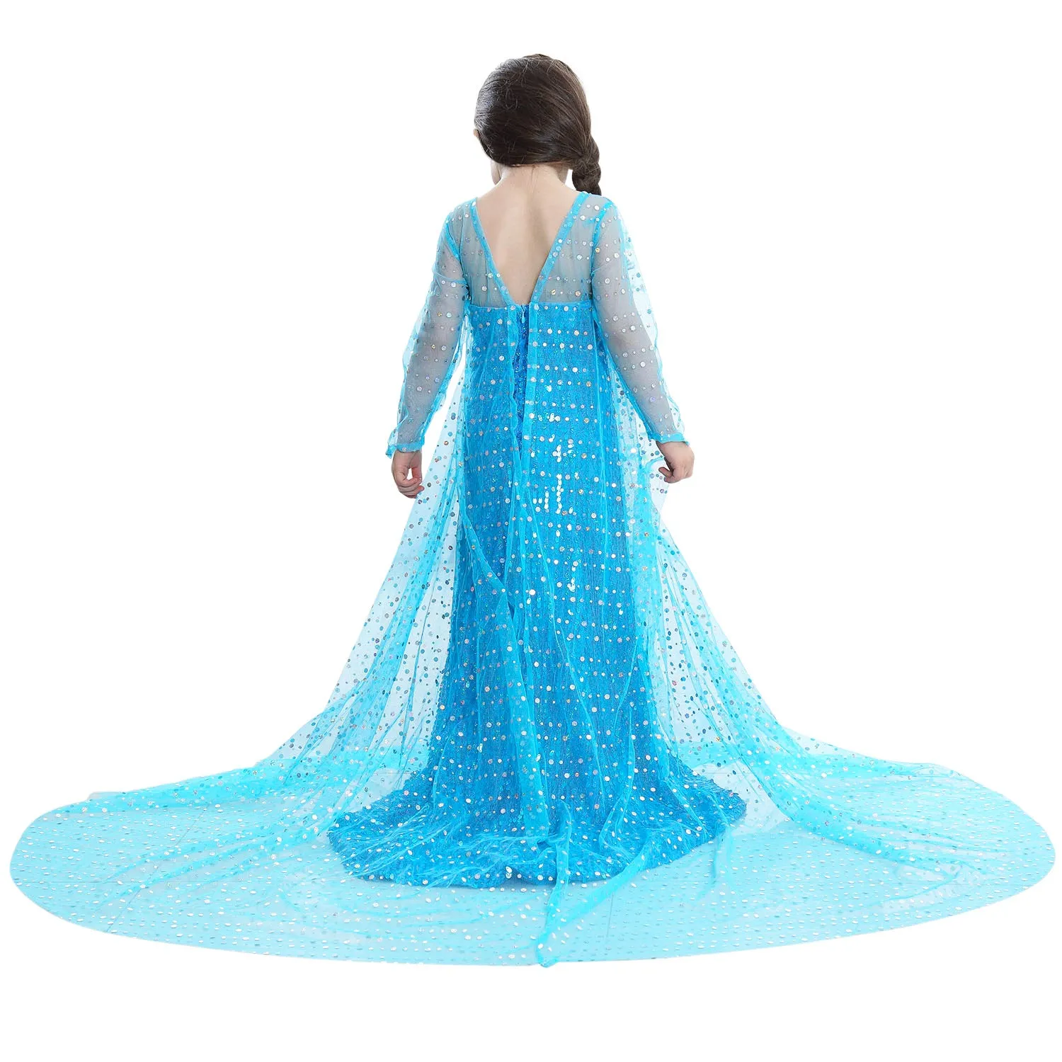 Fancydresswale Elsa Birthday Party Dress Up for Little Girls with Crown,Wand,Gloves Accessories 3-12 Years, Blue