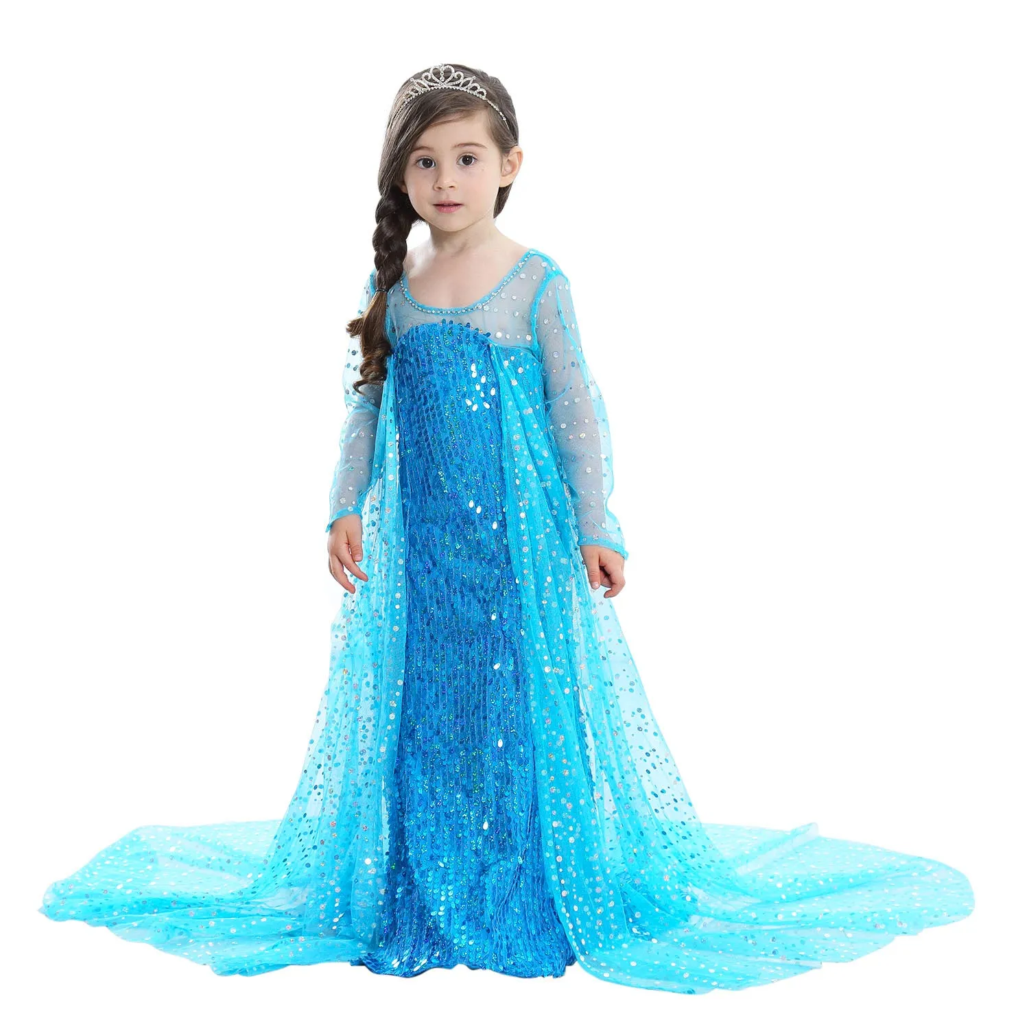Fancydresswale Elsa Birthday Party Dress Up for Little Girls with Crown,Wand,Gloves Accessories 3-12 Years, Blue