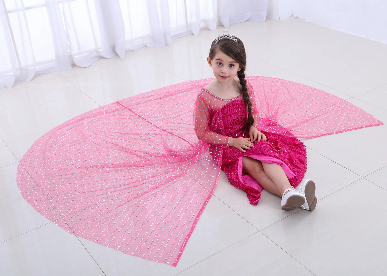 Fancydresswale Elsa Princess Birthday Party Dress for Little Girls with Crown,Wand,Gloves Accessories 3-12 Years, Rose Red