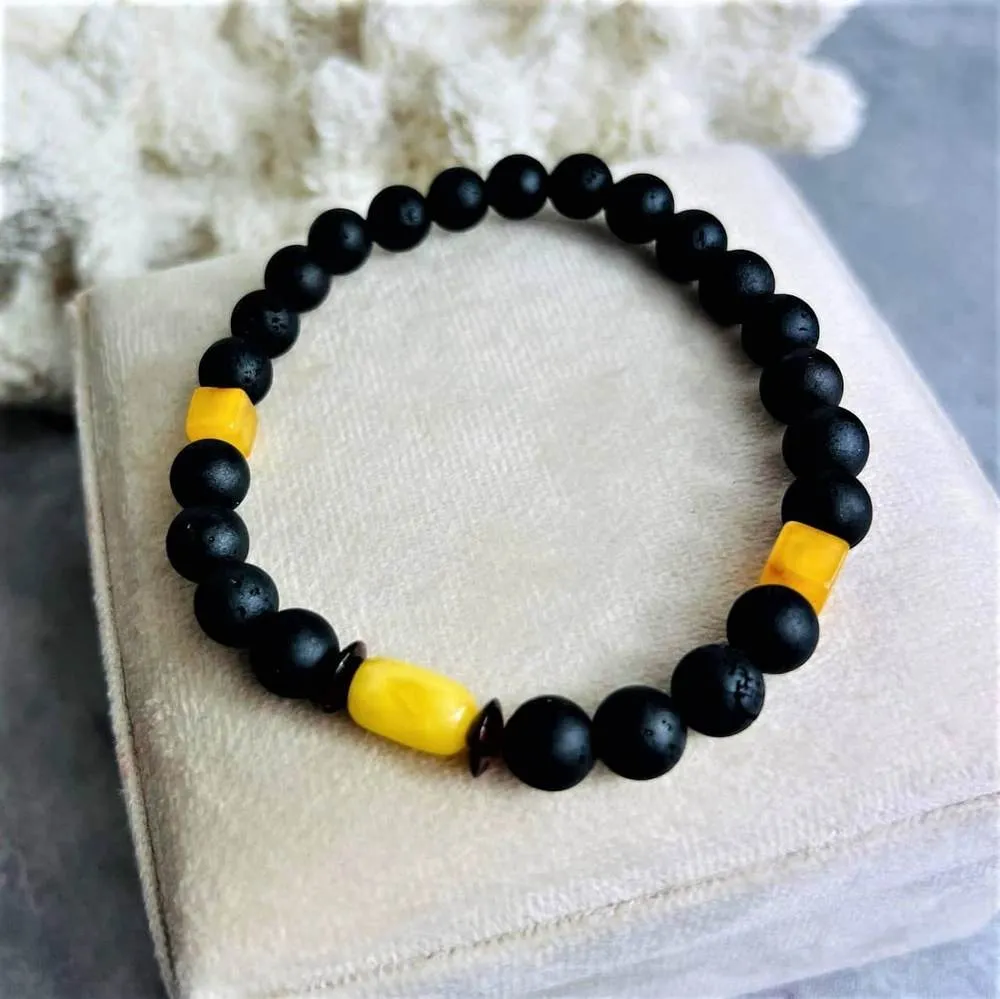 Genuine Baltic Amber Adjustable Beaded Bracelet for Men - MB024LM
