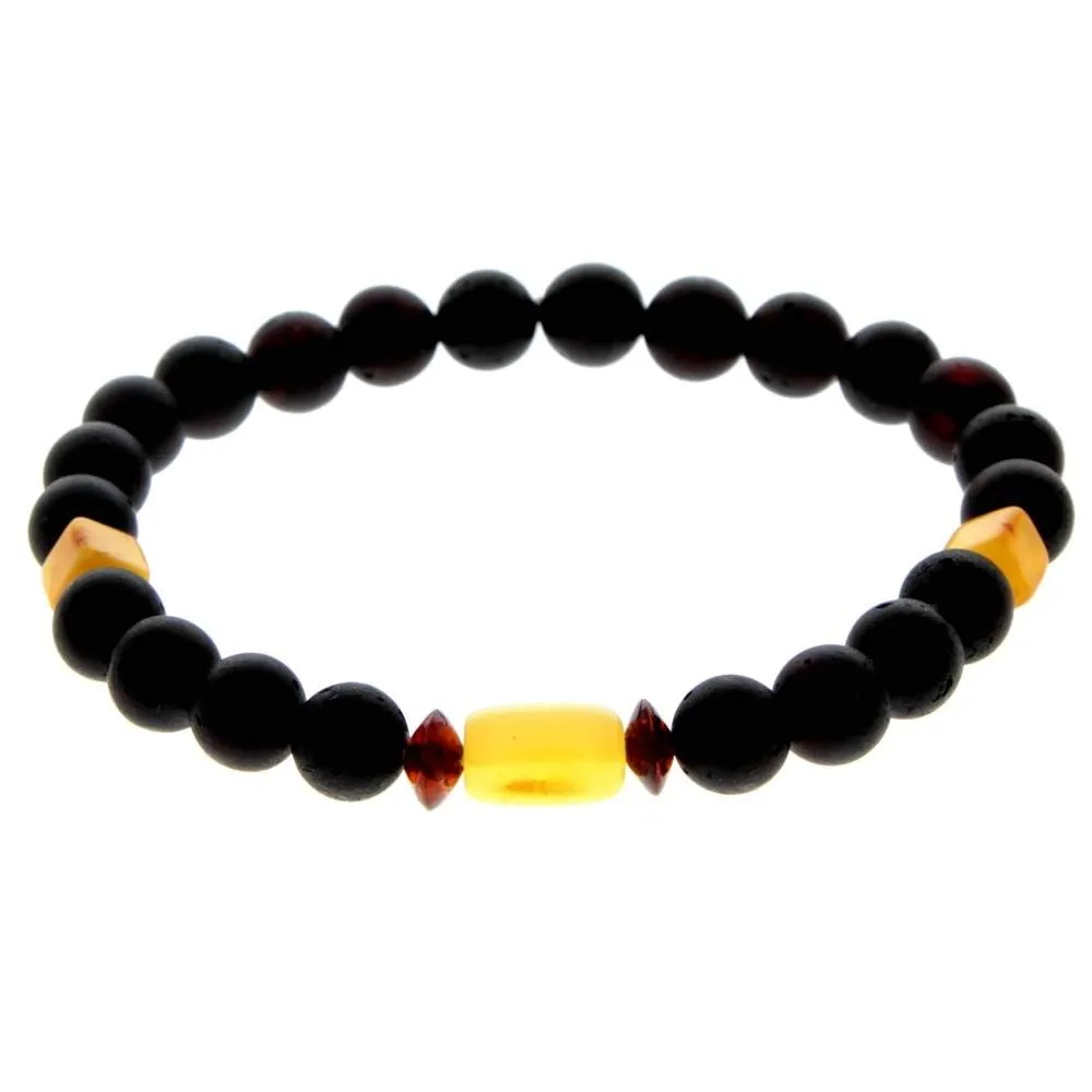 Genuine Baltic Amber Adjustable Beaded Bracelet for Men - MB024LM