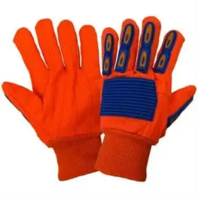 GLOBAL GLOVE - Cotton/Poly Orange Corded w/ TPR on fingers & back of hand - one size (1 DZN Gloves)