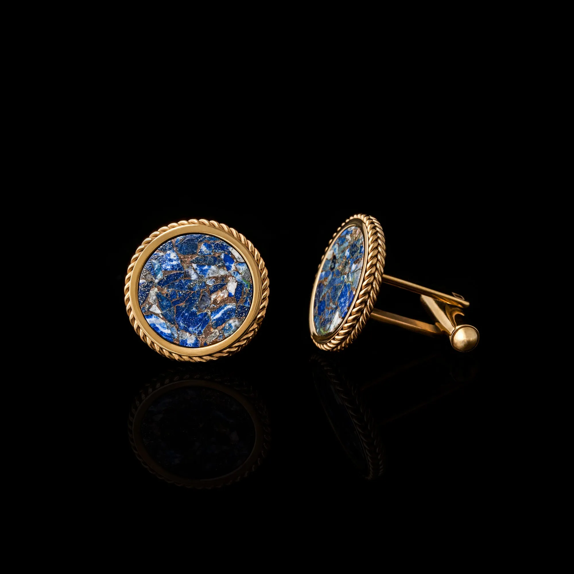 Gold Lapis Lazuli Copper Turquoise Cufflinks | Leaf Cufflinks