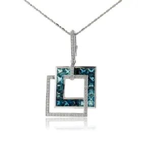 Gradient Sky Blue to London Blue Topaz & Diamond Square Pendant