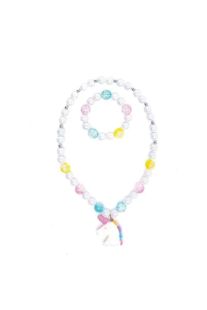 Great Pretenders White Unicorn Necklace & Bracelet Set