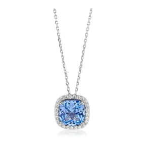 Halo necklace with blue topaz simulant and 0.22 carats* of diamond simulants in sterling silver