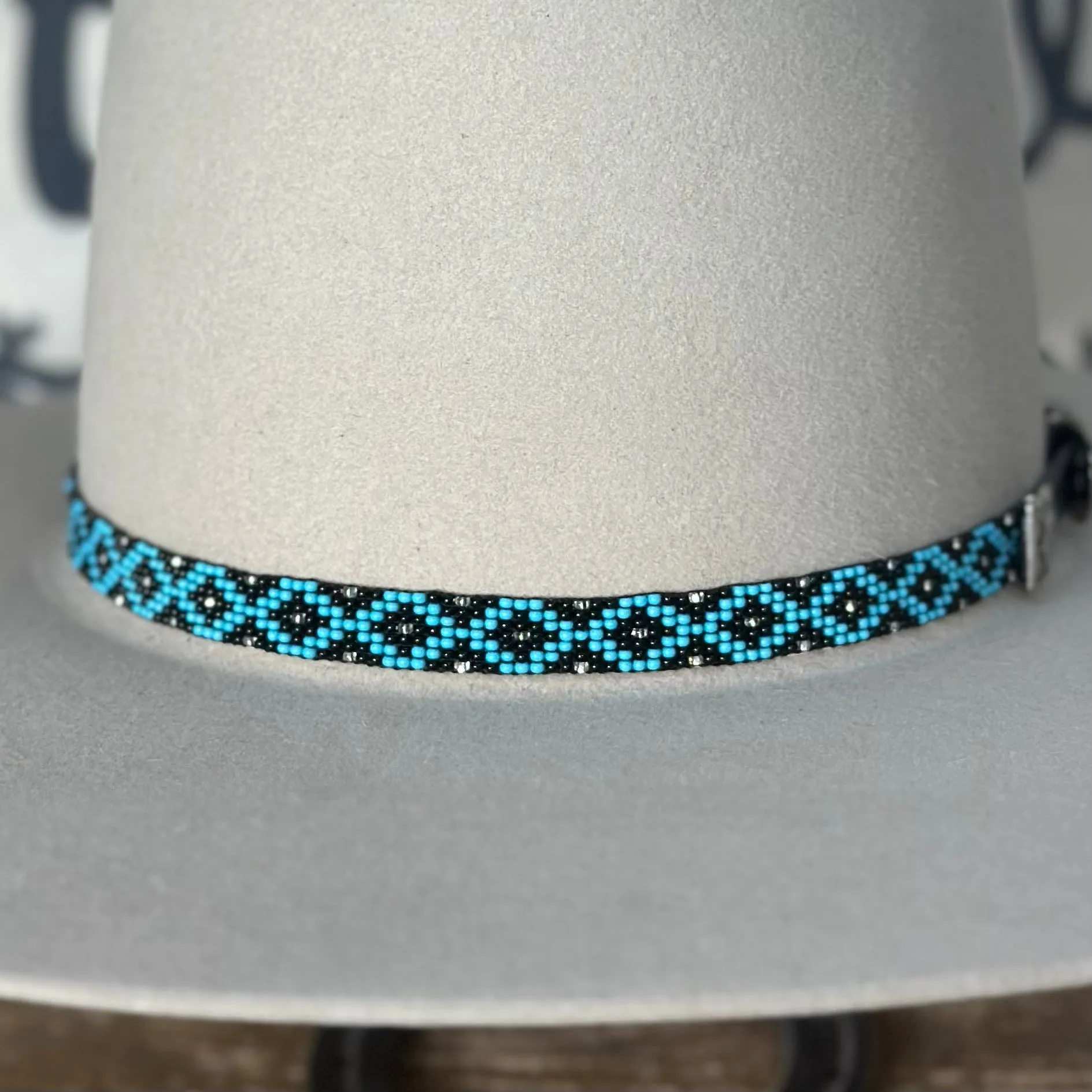Hat Band | Beaded Turquoise/Black/Silver w/ Concho Buckle