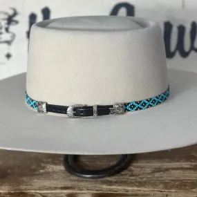 Hat Band | Beaded Turquoise/Black/Silver w/ Concho Buckle