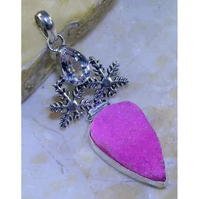 HUGE DRUSY DRUZY WHITE TOPAZ .925 SILVER PLATED 3" PENDANT   20" CORD