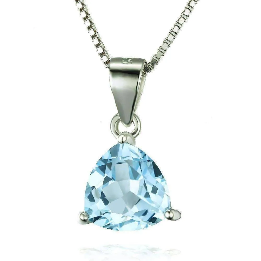 Ice Blue Genuine Topaz Trillion Cut 2.2CT IOBI Precious Gems Pendant Necklace
