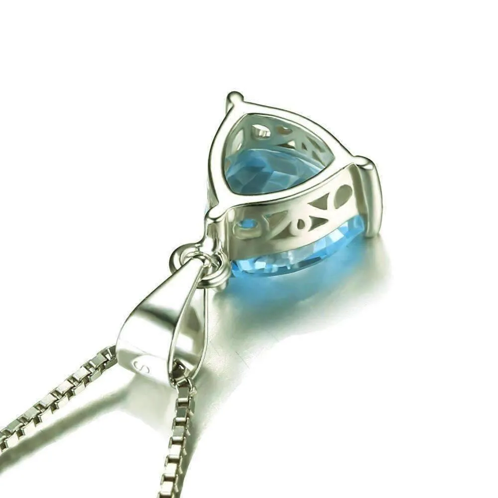 Ice Blue Genuine Topaz Trillion Cut 2.2CT IOBI Precious Gems Pendant Necklace