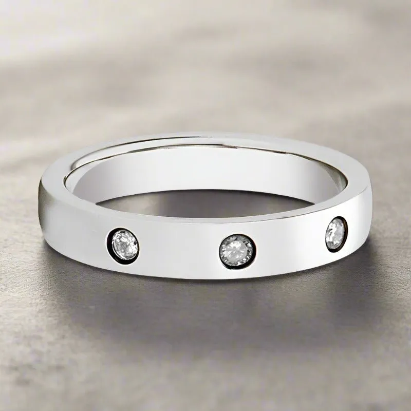 ISABELLA | Womens Tungsten Ring, 3 Diamond Setting, Domed