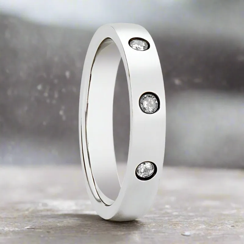 ISABELLA | Womens Tungsten Ring, 3 Diamond Setting, Domed