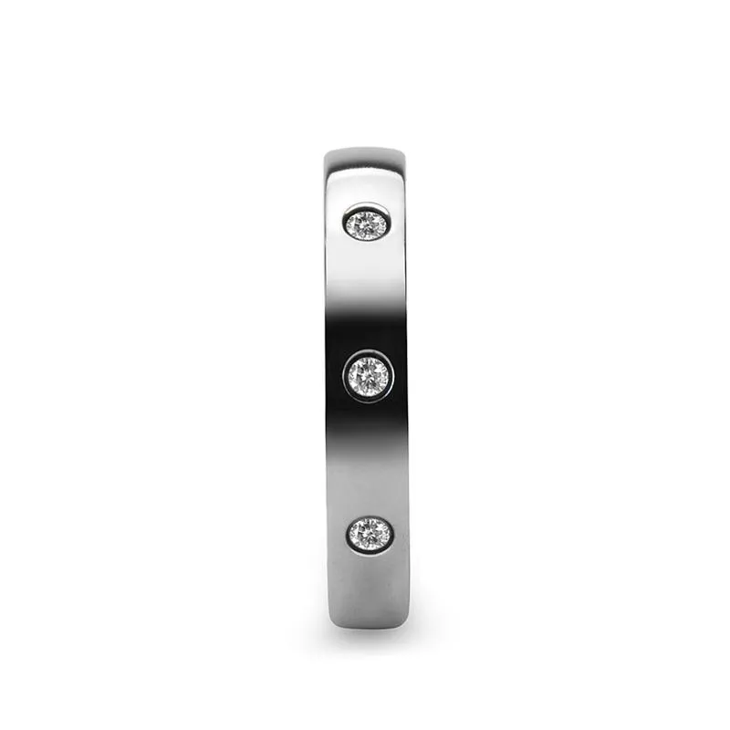 ISABELLA | Womens Tungsten Ring, 3 Diamond Setting, Domed