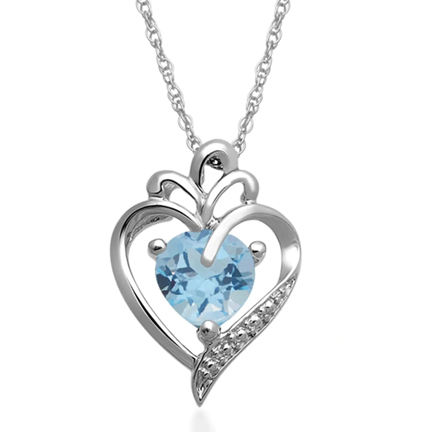 Jewelili Sterling Silver With Swiss Blue Topaz and Cubic Zirconia Earrings Pendant Necklace Jewelry Set