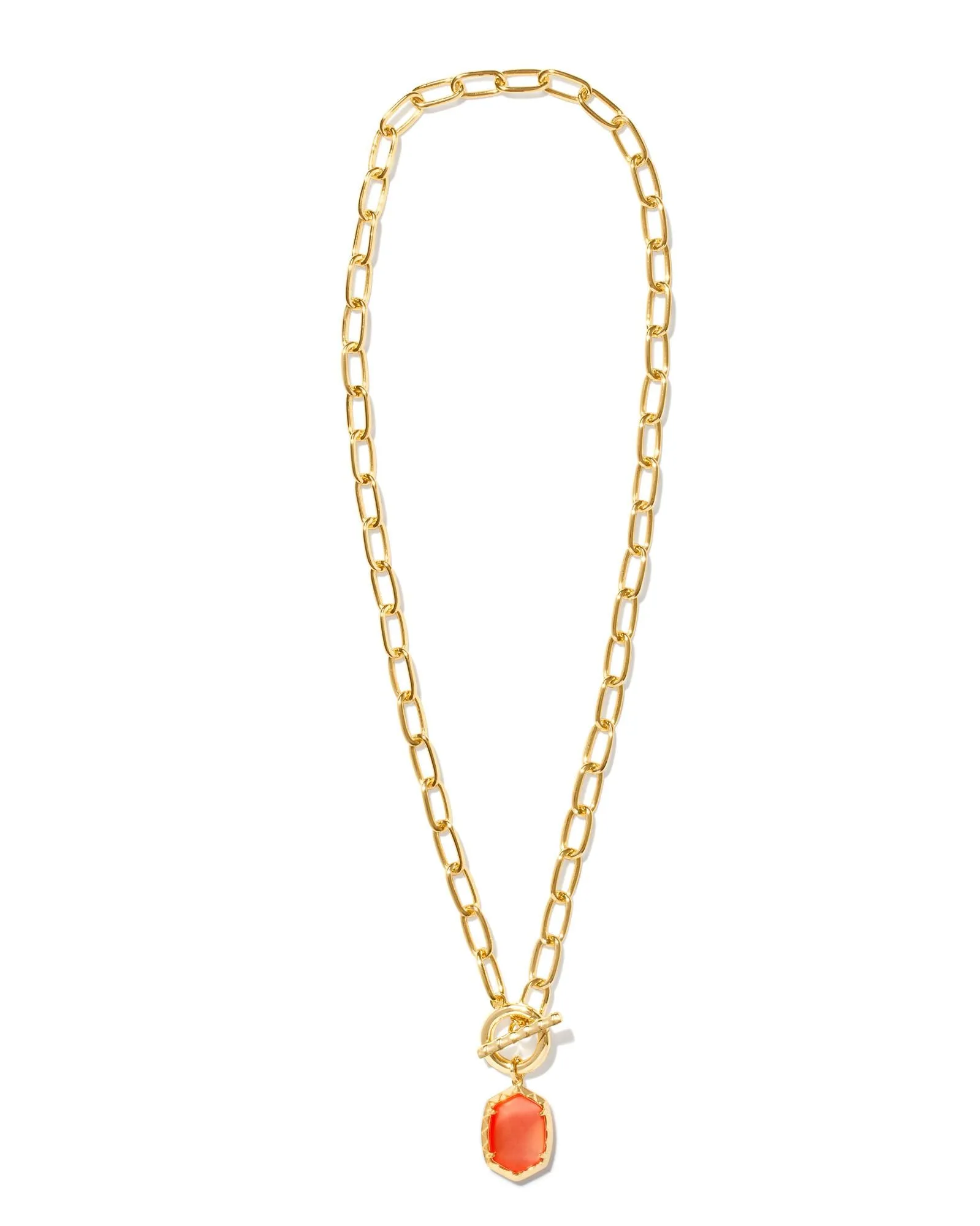 Kendra Scott Daphne Gold Chain Necklace in Coral Pink Mother of Pearl