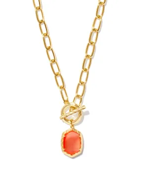 Kendra Scott Daphne Gold Chain Necklace in Coral Pink Mother of Pearl