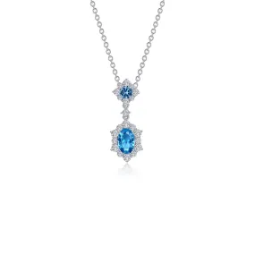 Lafonn Simulated Diamond & Blue Topaz Oval Halo Necklace N0322BTP20