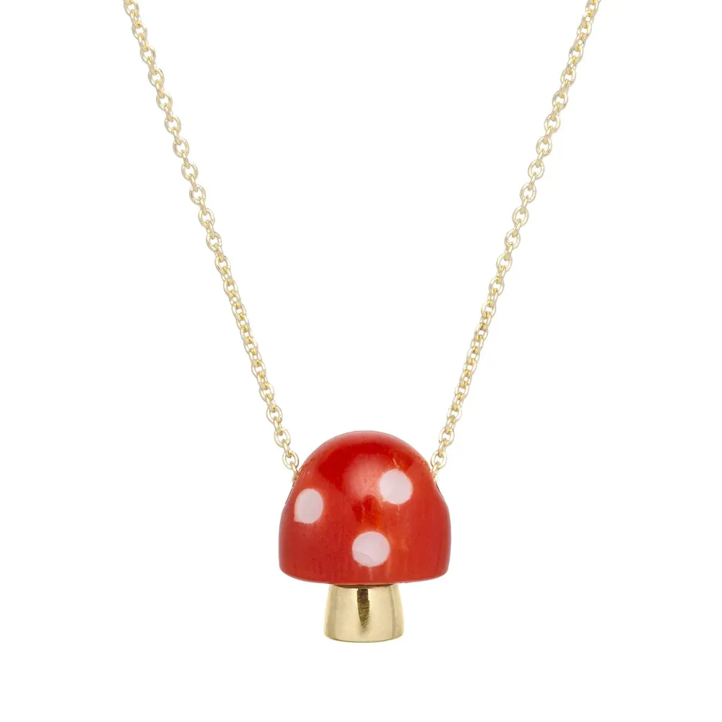 L'amanita Necklace in Yellow Gold with Red and White Enamel