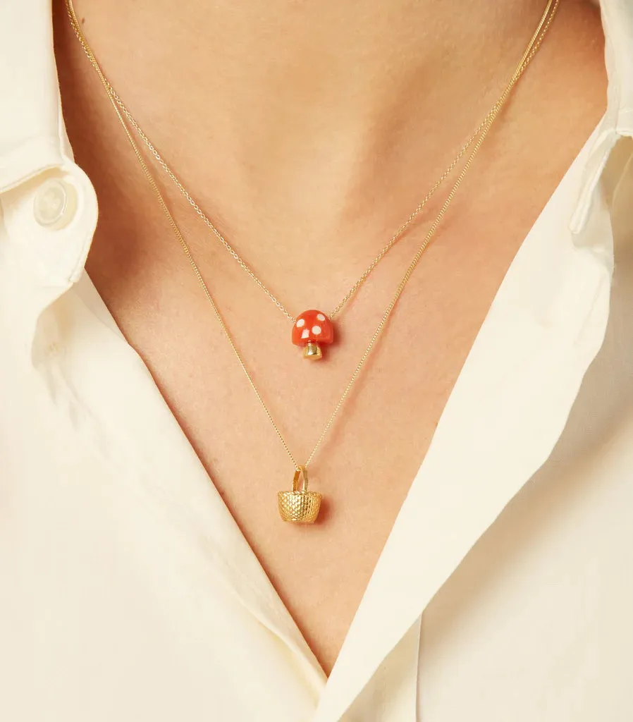 L'amanita Necklace in Yellow Gold with Red and White Enamel