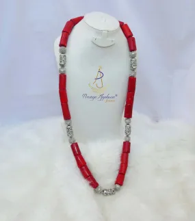 Latest Design Red Authentic Traditional Coral Beads with Silver Plated Necklace Jewellery Set
