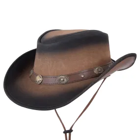 Leather Wester Hat Dual Tone Large Brim Genuine Leather With Buffalo Nickel Band