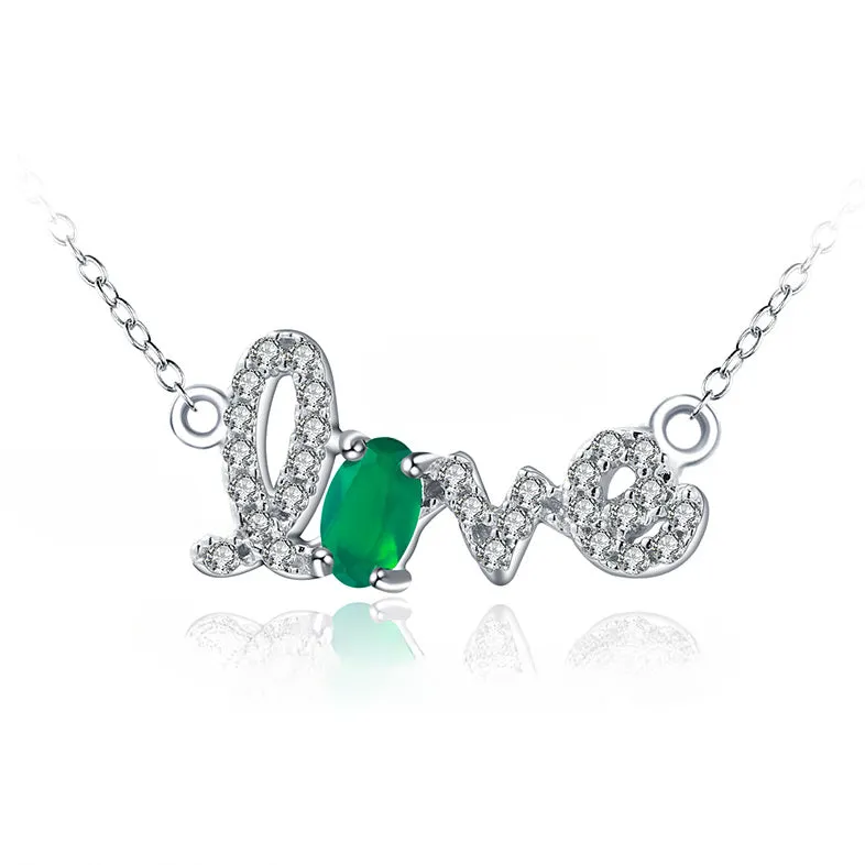 LOVE Letter Oval Natural Gemstone Silver Necklace