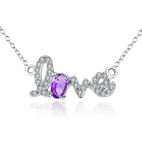 LOVE Letter Oval Natural Gemstone Silver Necklace