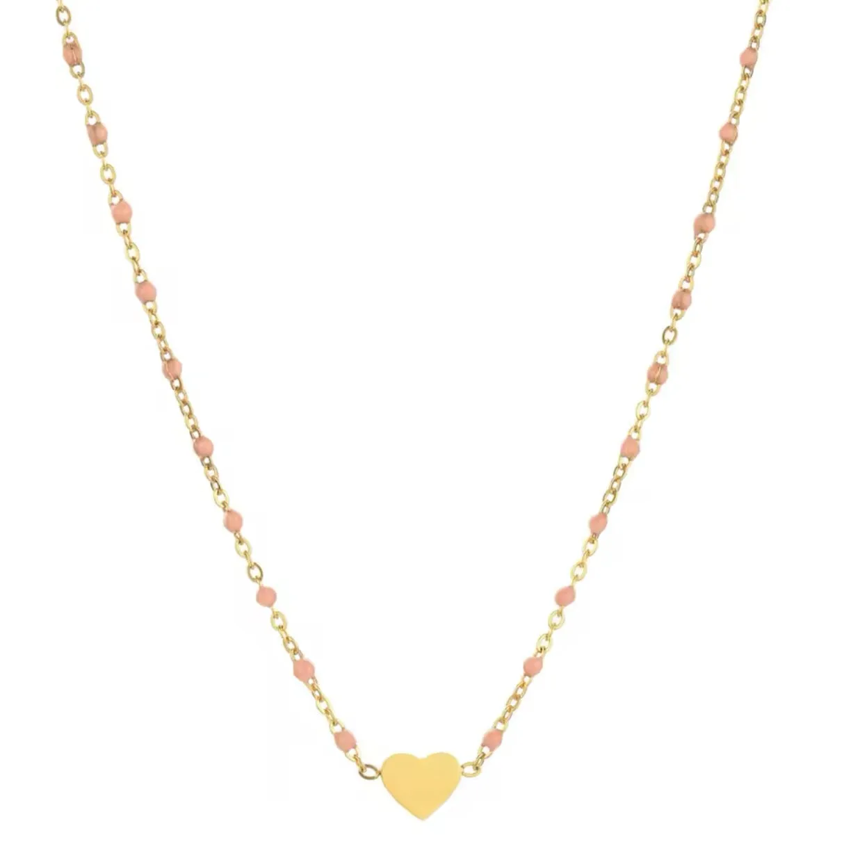 Mini Enamel Beads Stainless Steel Heart Necklace | Pastel Pink