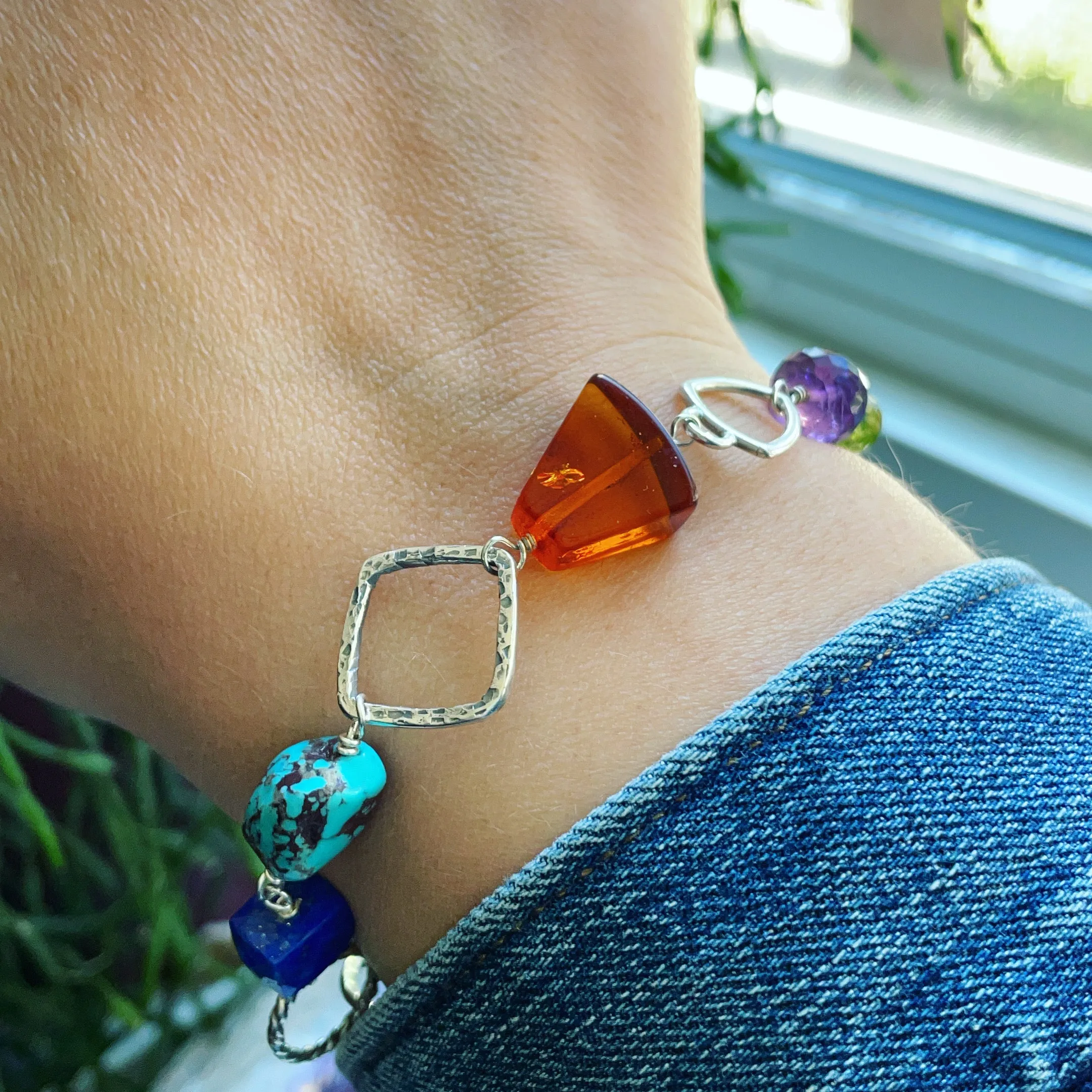 Multi Bead and Sterling Silver Bracelet